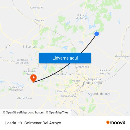 Uceda to Colmenar Del Arroyo map