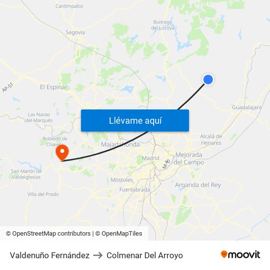 Valdenuño Fernández to Colmenar Del Arroyo map