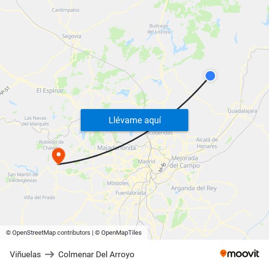 Viñuelas to Colmenar Del Arroyo map