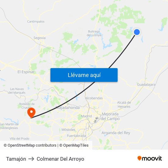 Tamajón to Colmenar Del Arroyo map