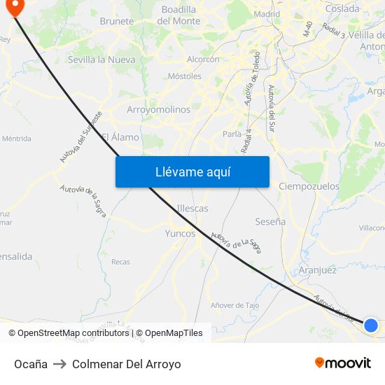 Ocaña to Colmenar Del Arroyo map