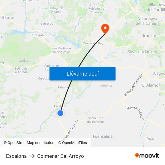Escalona to Colmenar Del Arroyo map