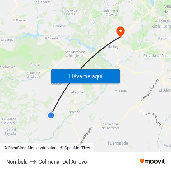 Nombela to Colmenar Del Arroyo map