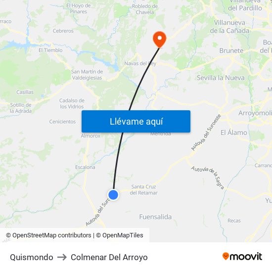 Quismondo to Colmenar Del Arroyo map