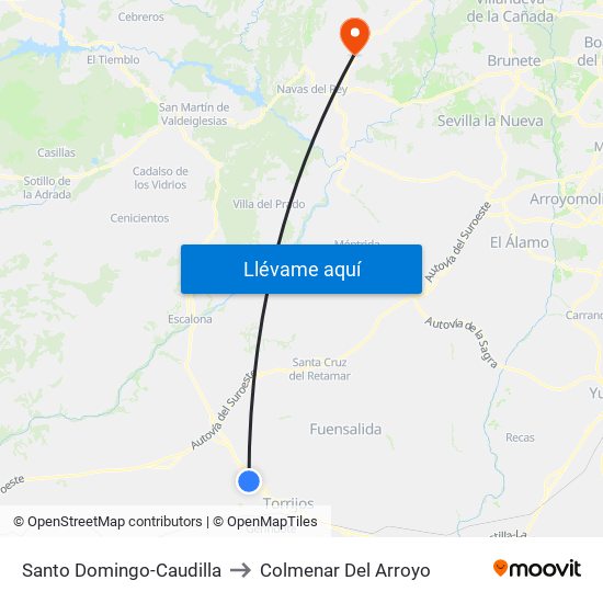 Santo Domingo-Caudilla to Colmenar Del Arroyo map