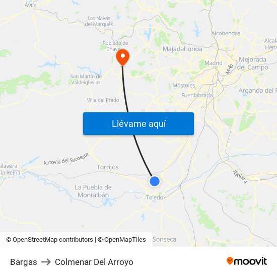 Bargas to Colmenar Del Arroyo map