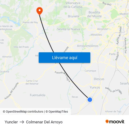 Yuncler to Colmenar Del Arroyo map