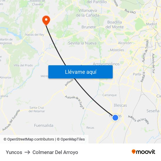 Yuncos to Colmenar Del Arroyo map