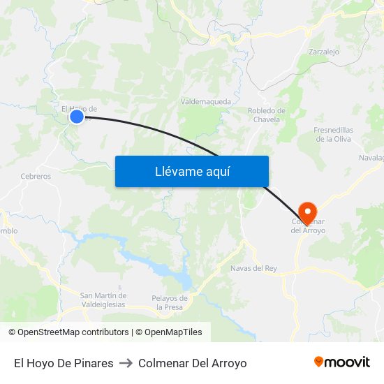 El Hoyo De Pinares to Colmenar Del Arroyo map