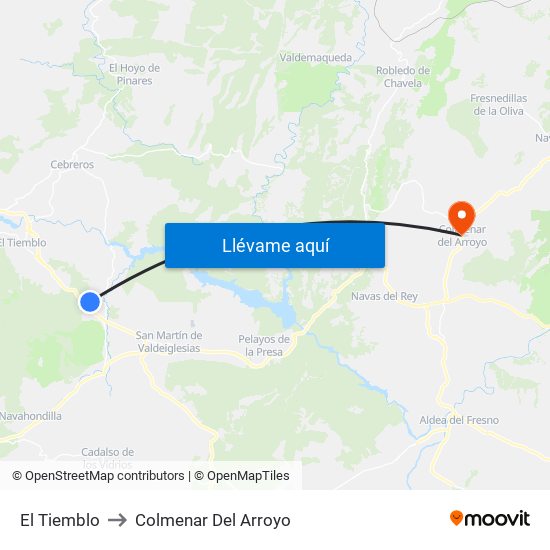 El Tiemblo to Colmenar Del Arroyo map