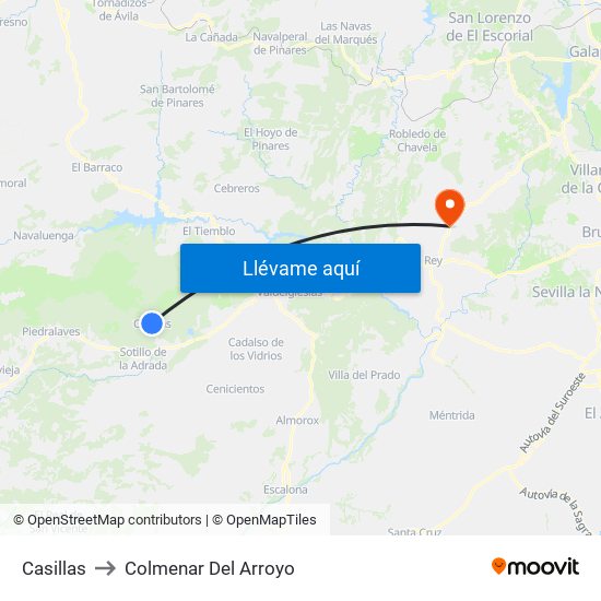 Casillas to Colmenar Del Arroyo map