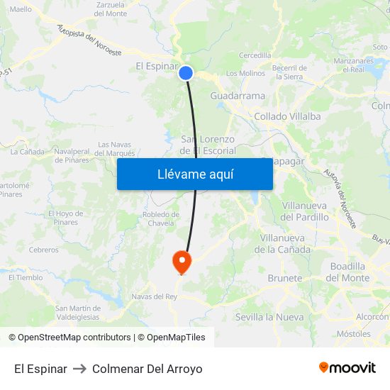 El Espinar to Colmenar Del Arroyo map