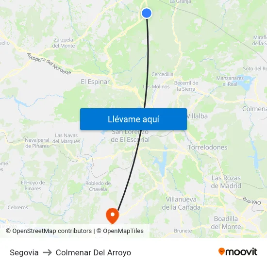 Segovia to Colmenar Del Arroyo map
