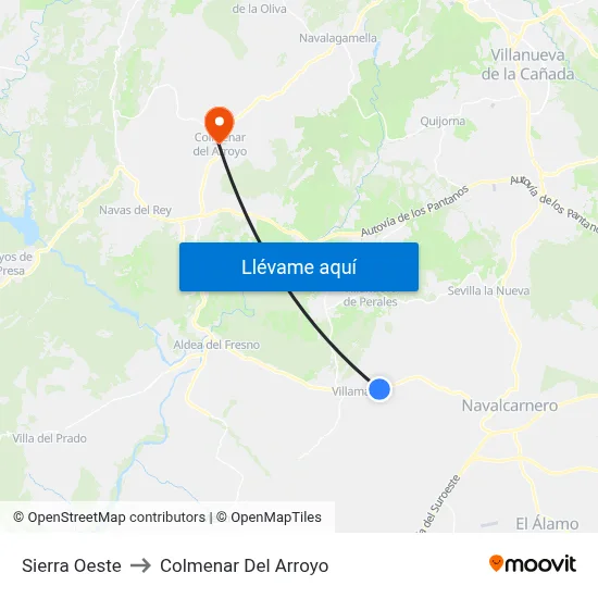 Sierra Oeste to Colmenar Del Arroyo map