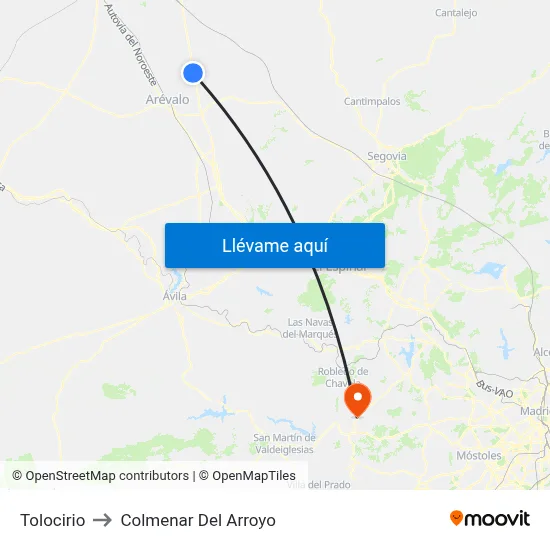 Tolocirio to Colmenar Del Arroyo map