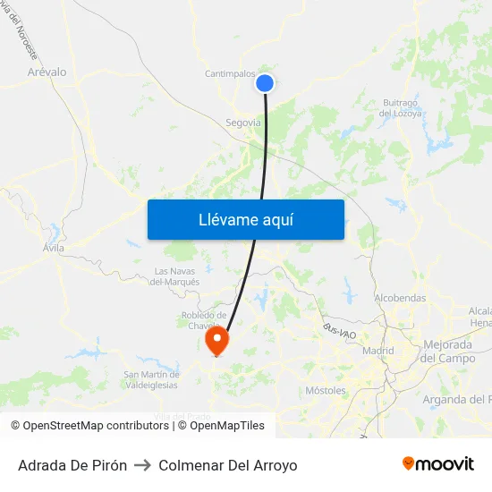 Adrada De Pirón to Colmenar Del Arroyo map