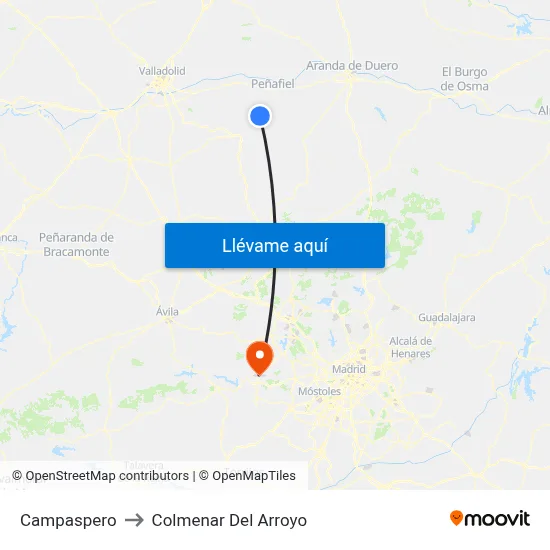 Campaspero to Colmenar Del Arroyo map