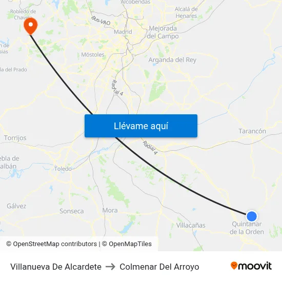 Villanueva De Alcardete to Colmenar Del Arroyo map