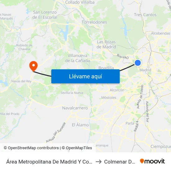 Área Metropolitana De Madrid Y Corredor Del Henares to Colmenar Del Arroyo map