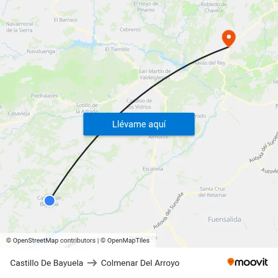 Castillo De Bayuela to Colmenar Del Arroyo map
