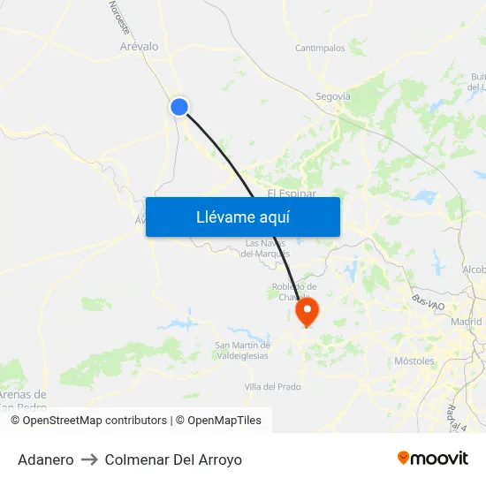 Adanero to Colmenar Del Arroyo map