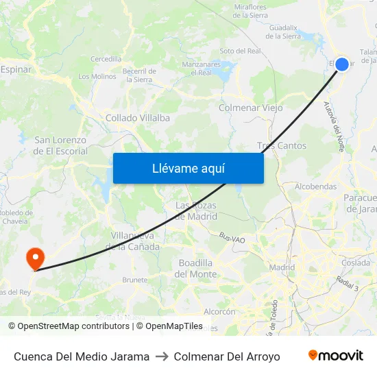 Cuenca Del Medio Jarama to Colmenar Del Arroyo map