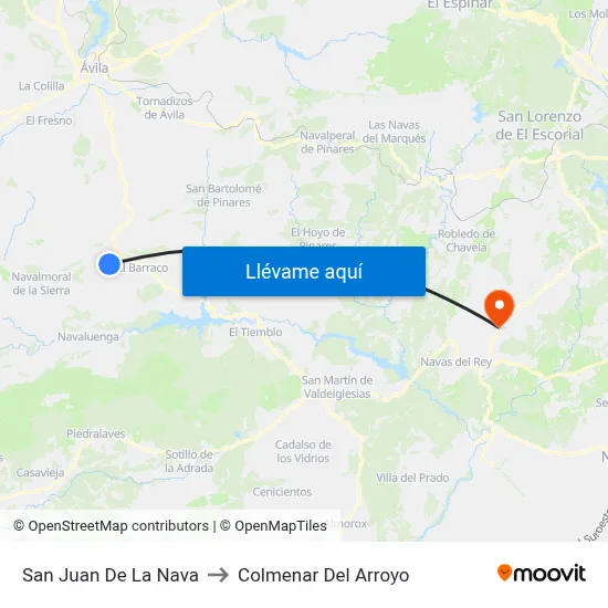 San Juan De La Nava to Colmenar Del Arroyo map
