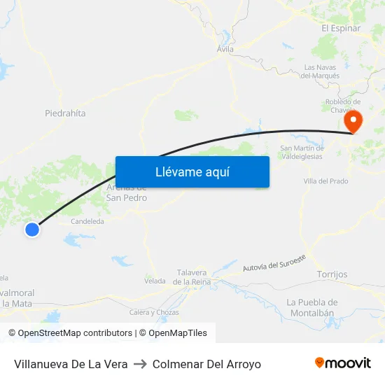 Villanueva De La Vera to Colmenar Del Arroyo map