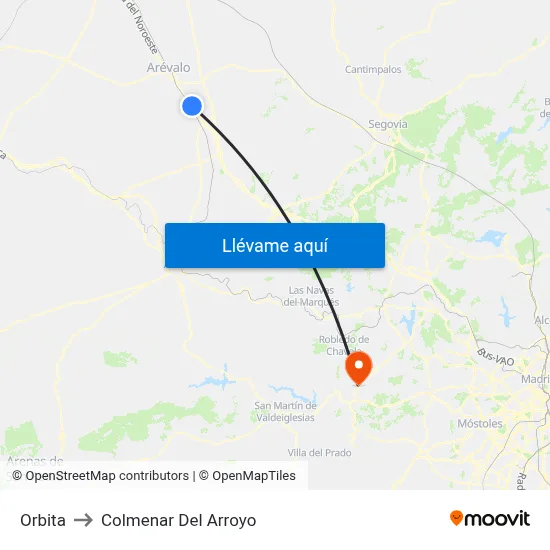 Orbita to Colmenar Del Arroyo map