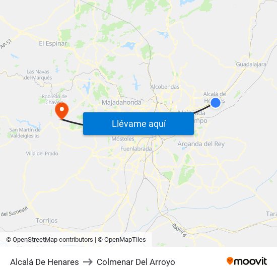 Alcalá De Henares to Colmenar Del Arroyo map