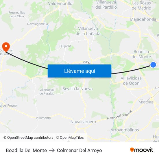Boadilla Del Monte to Colmenar Del Arroyo map