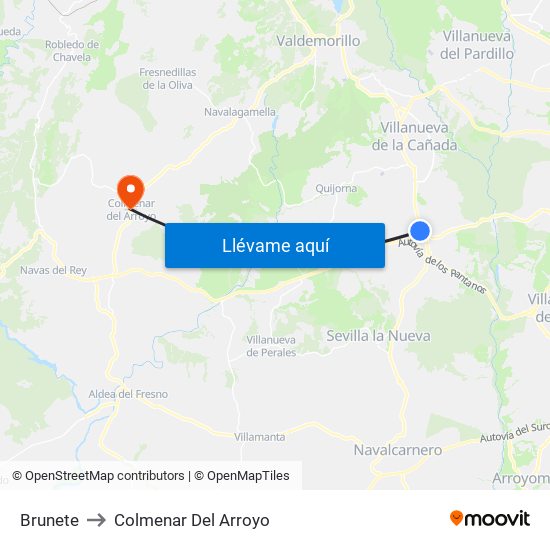 Brunete to Colmenar Del Arroyo map