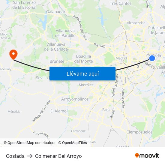 Coslada to Colmenar Del Arroyo map