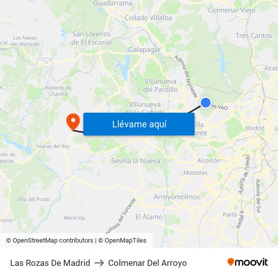 Las Rozas De Madrid to Colmenar Del Arroyo map