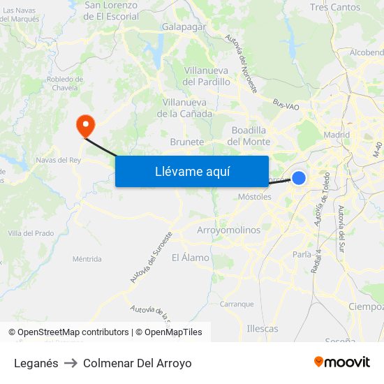 Leganés to Colmenar Del Arroyo map