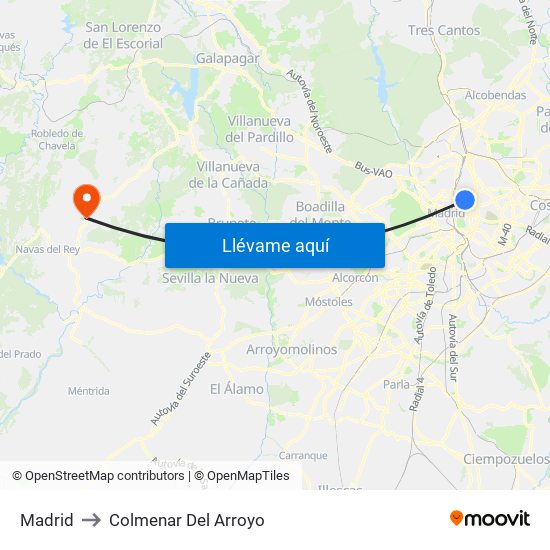 Madrid to Colmenar Del Arroyo map