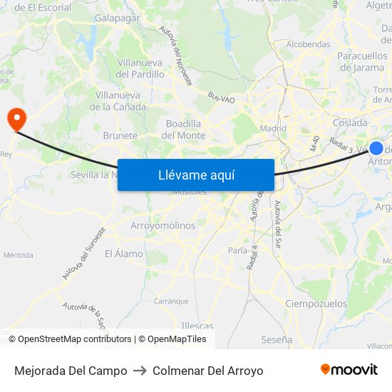 Mejorada Del Campo to Colmenar Del Arroyo map