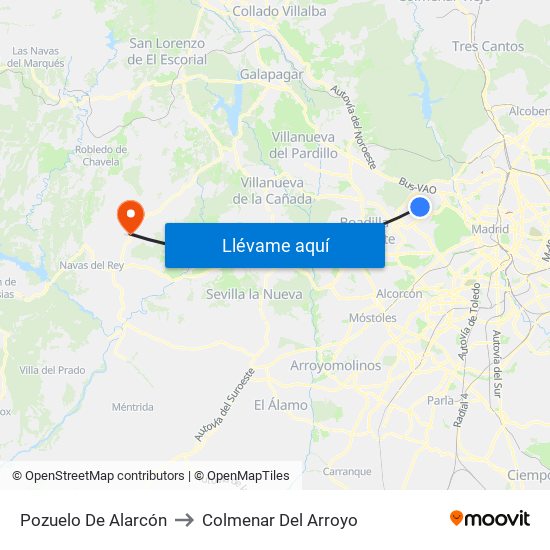 Pozuelo De Alarcón to Colmenar Del Arroyo map