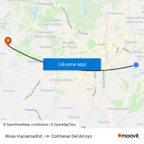 Rivas-Vaciamadrid to Colmenar Del Arroyo map