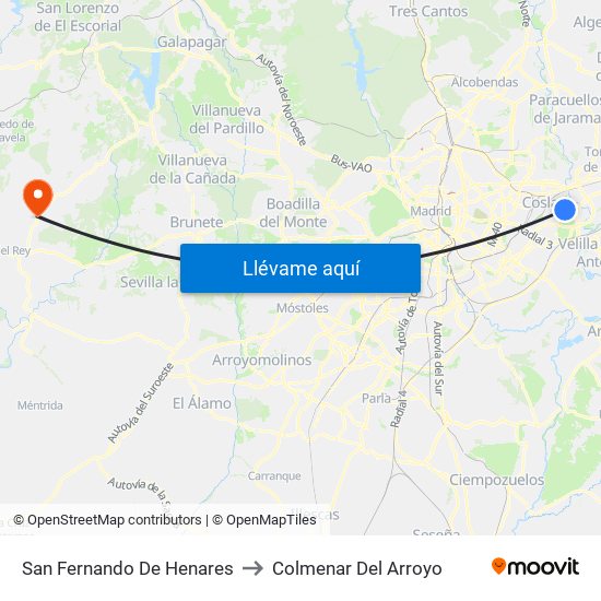 San Fernando De Henares to Colmenar Del Arroyo map