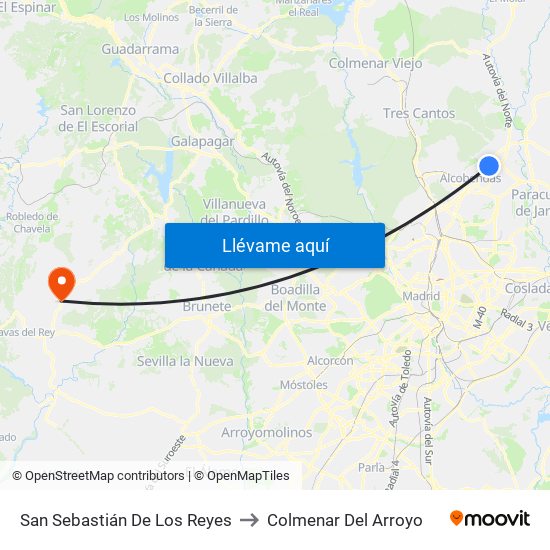 San Sebastián De Los Reyes to Colmenar Del Arroyo map