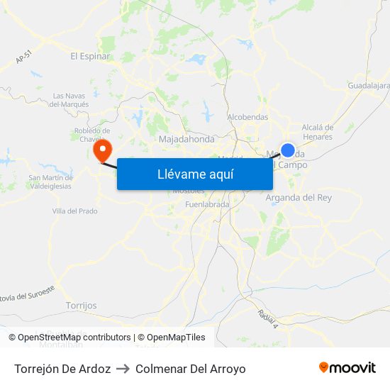 Torrejón De Ardoz to Colmenar Del Arroyo map