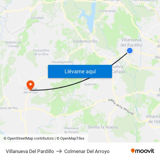 Villanueva Del Pardillo to Colmenar Del Arroyo map