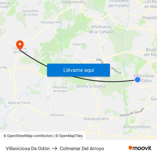 Villaviciosa De Odón to Colmenar Del Arroyo map