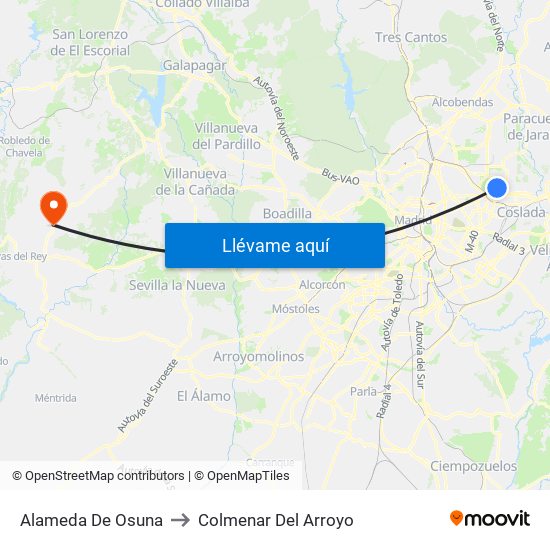 Alameda De Osuna to Colmenar Del Arroyo map