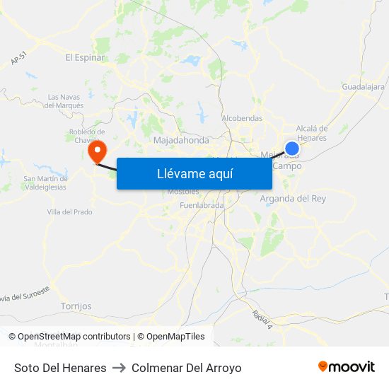 Soto Del Henares to Colmenar Del Arroyo map