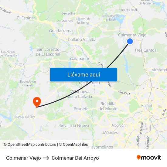 Colmenar Viejo to Colmenar Del Arroyo map