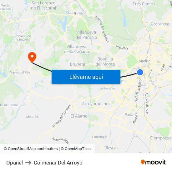 Opañel to Colmenar Del Arroyo map