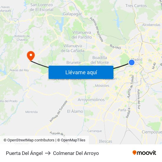 Puerta Del Ángel to Colmenar Del Arroyo map