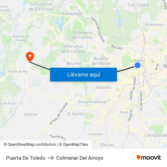 Puerta De Toledo to Colmenar Del Arroyo map